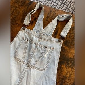 Distressed straight leg overalls